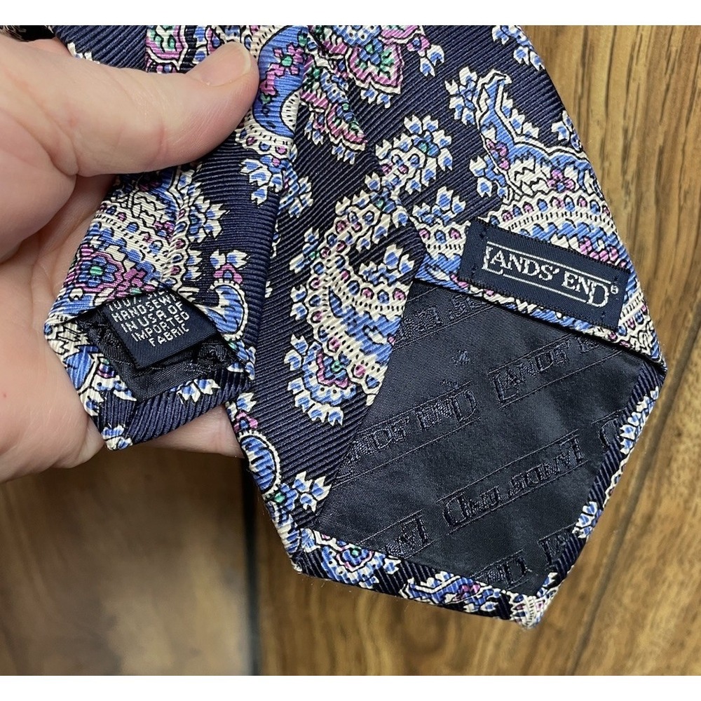 Lands' End‎ Paisley Mens Tie Blue Pink White Vintage Preppy Designer